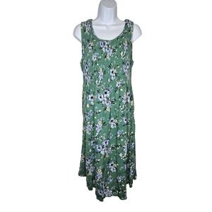 Croft & Barrow Boho Cottagecore Floral Smocked Midi Dress Green Rayon L